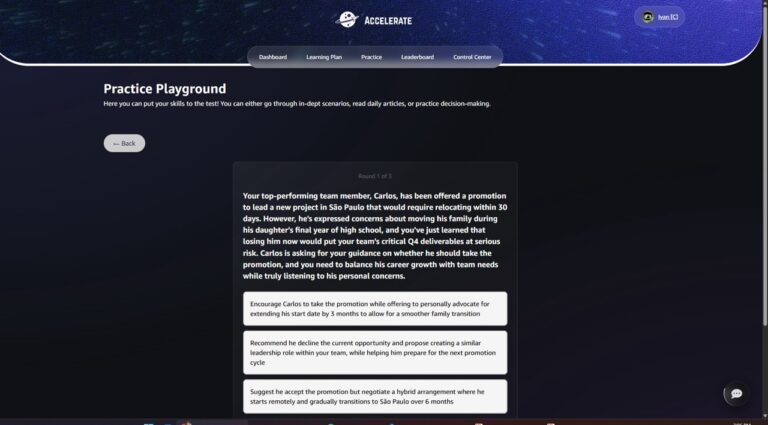 Cenário de simulação decisão em líderes da Amazon com IA